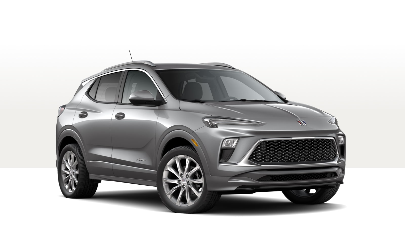A Gray Buick Encore GX Avenir Luxury SUV With Silver Wheels and a Distinctive Front Fascia