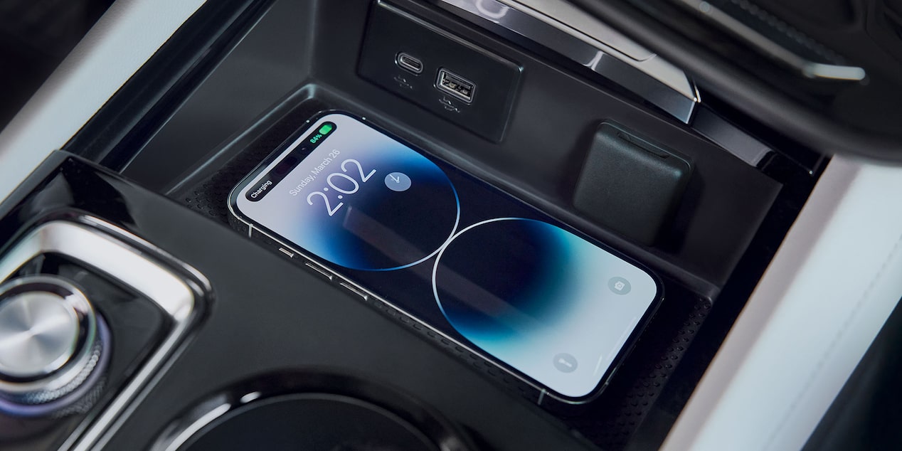 Close-up of a Smartphone Charging on the Buick Built-In Charging Pad