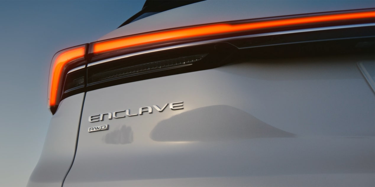 Low View Close-up of a Red Taillight of a 2026 Buick Enclave