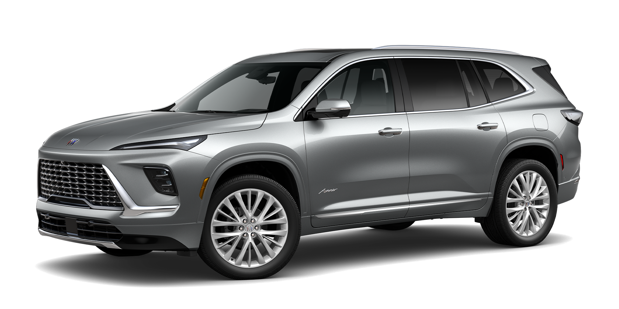 Front Three-Quarters View of a Silver 2026 Buick Enclave Mid-Size SUV