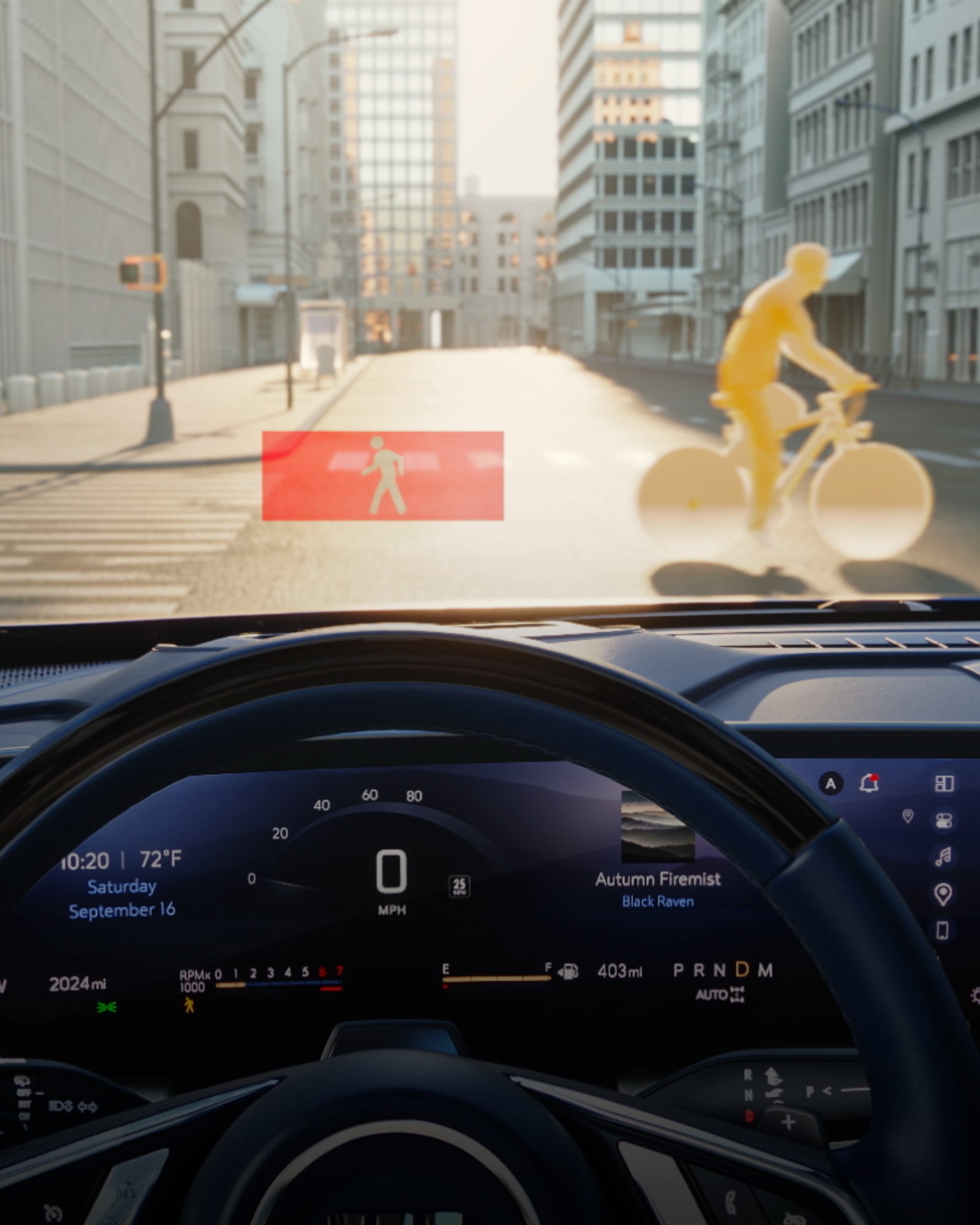 Driver’s Seat View the Steering Wheel and Display Dashboard of a 2026 Buick Enclave