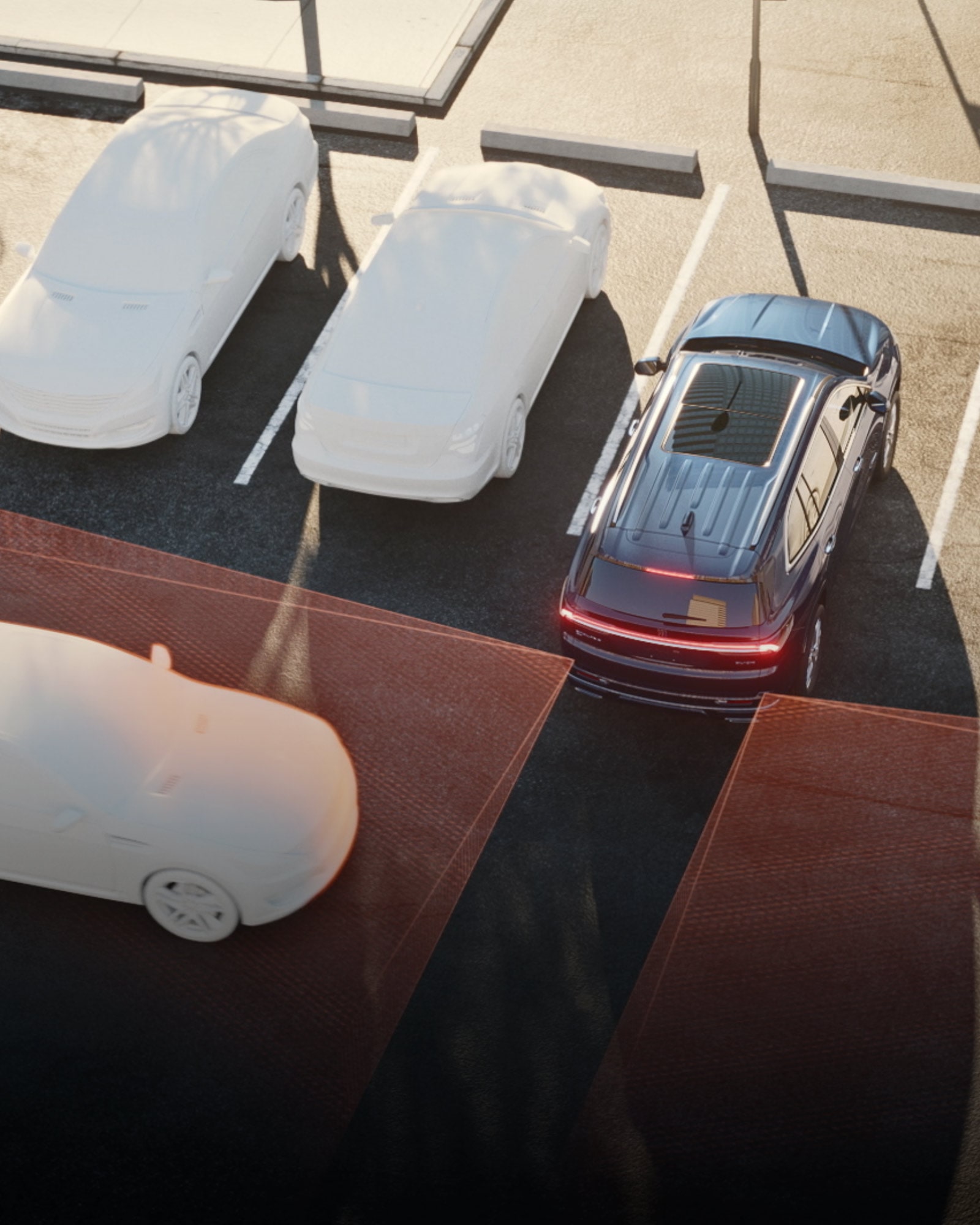 Overhead 3D Environment Showcasing a 2026 Buick Enclave Parking in between Two Vehicles