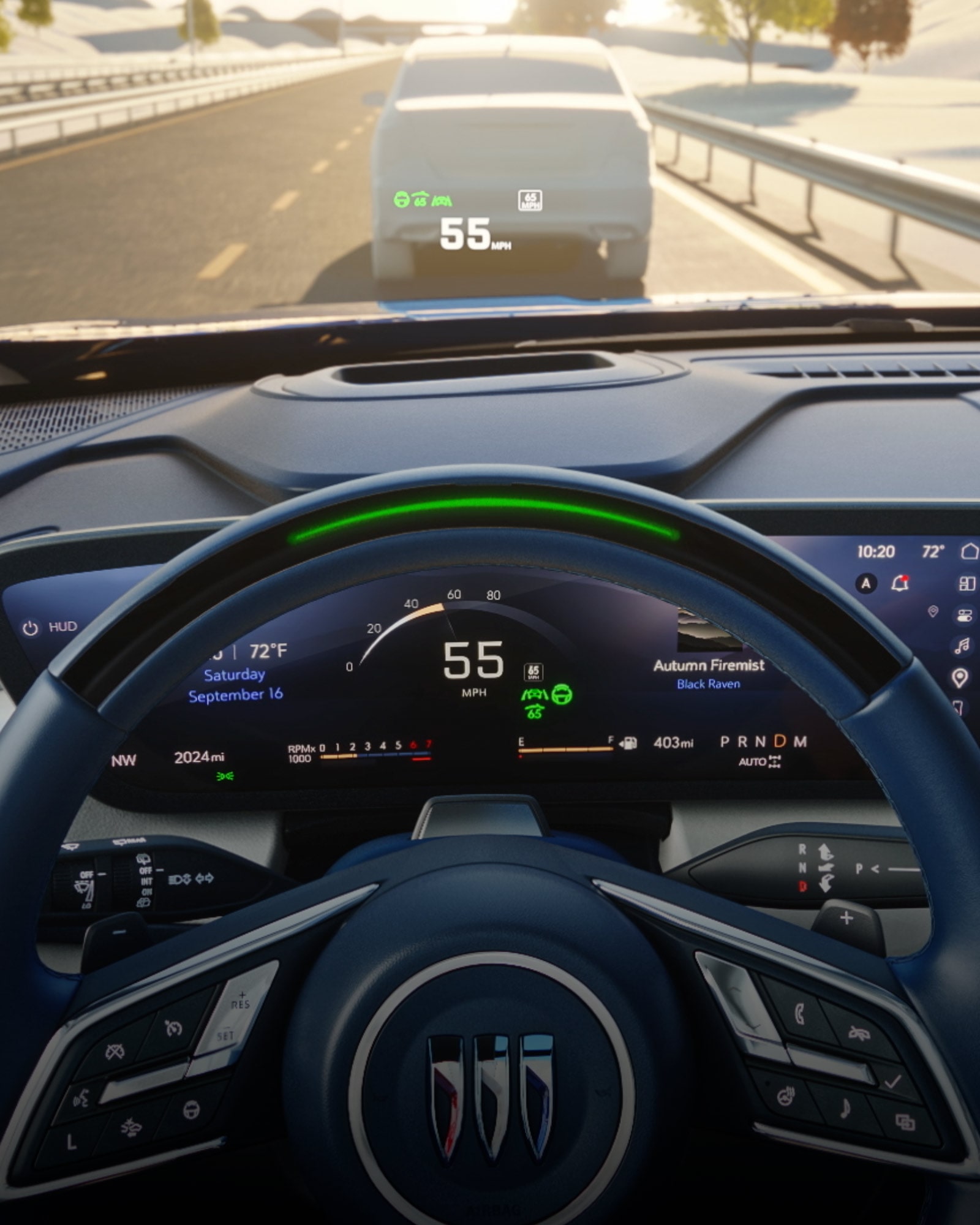 Driver’s Seat View the Steering Wheel and Display Dashboard of a 2026 Buick Enclave