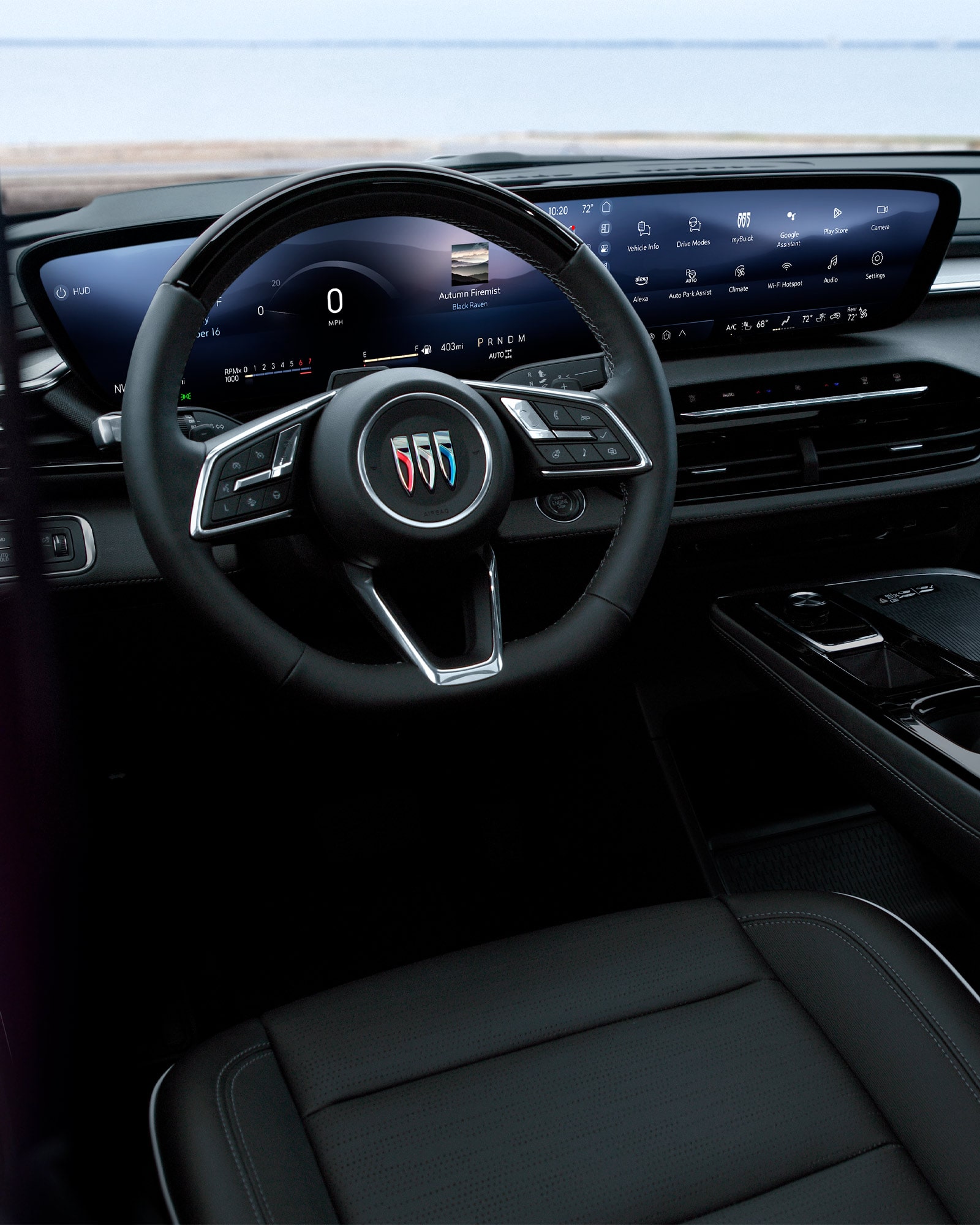 Driver’s Seat View the Steering Wheel and Display Dashboard of a 2026 Buick Enclave